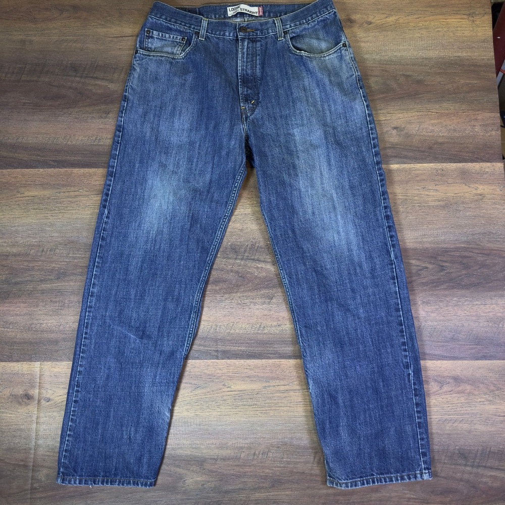 Levi's 569 Loose Straight‎ Jeans Men's 36x34 Blue Distressed Y2K Denim Pants